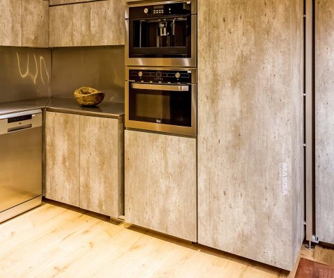 mueble de cocina en melamina cemento